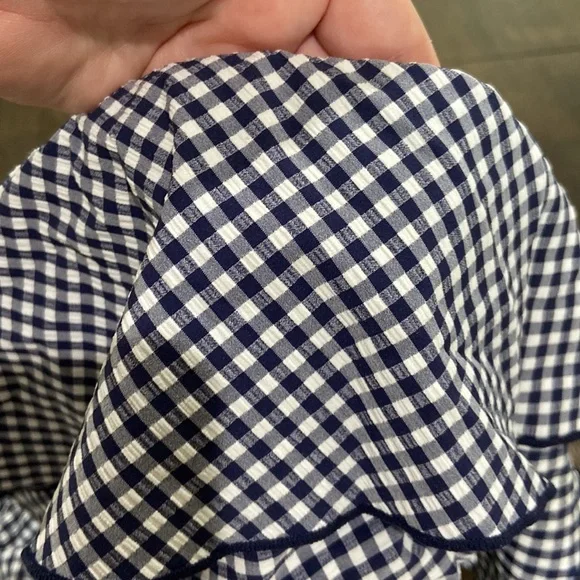Gingham blue white ruffle bathing swimsuit removable straps Large Kona sol EUC - Picture 9 of 10